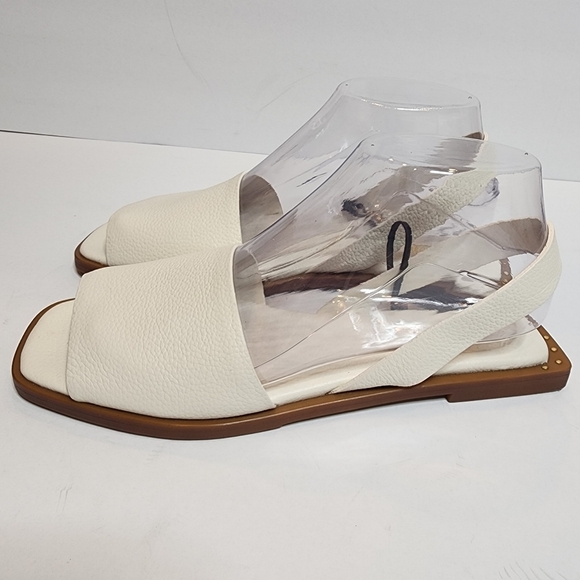 NWT Zara Flat White Leather Slider Sandals With Heel Strap Size EU 38 Stud Detai - Picture 10 of 16
